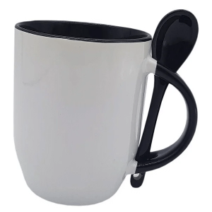 Caneca com colher, alça e interior coloridos - Diversas cores